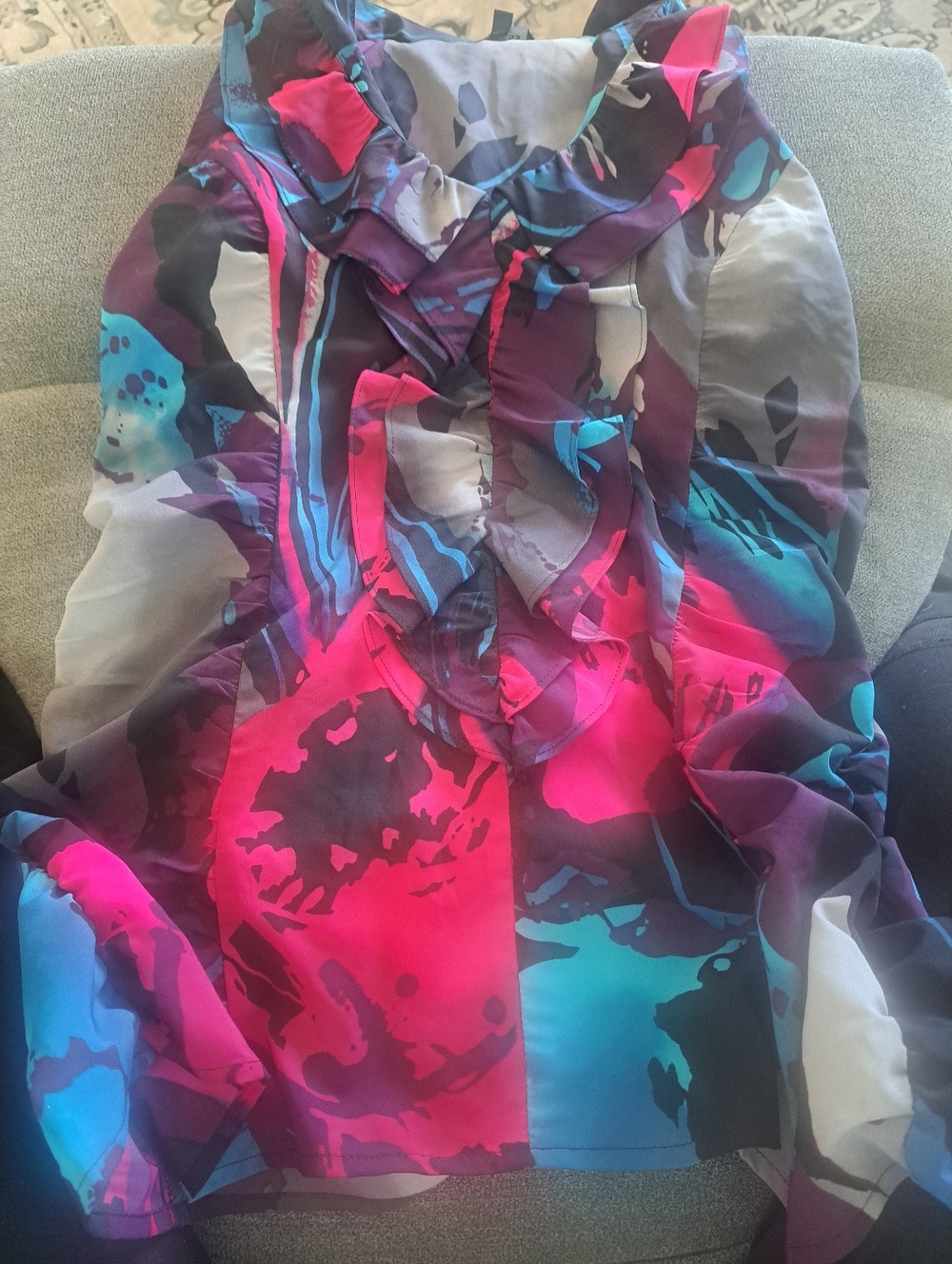 Express Multicolor Ruffle Front Sleeveless Blouse - Pink, Blue, Purple